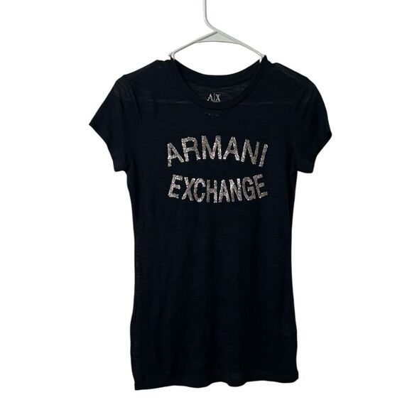 Armani Exchange Black Stretchy Black Crew neck short sleeve T-shirt(Size Small) - Picture 1 of 5